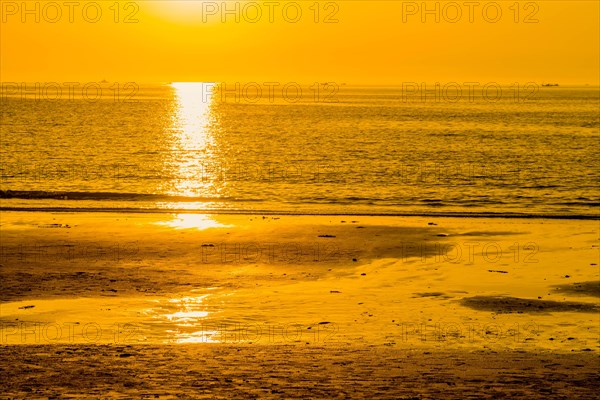 Sunset at ocean beach on Jeju island, South Korea in Jeju, South Korea, Asia