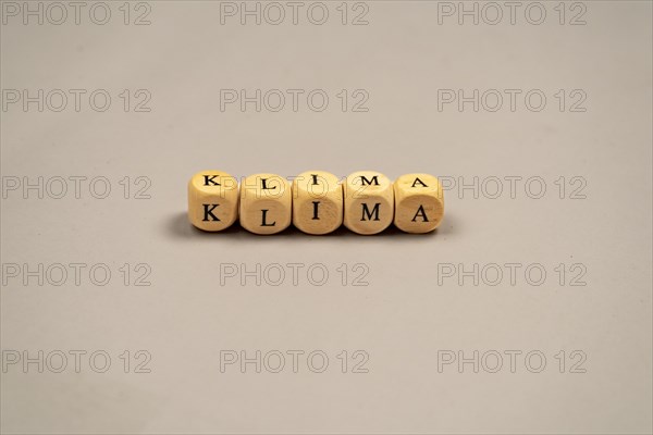 Cubes with letters form the word climate, light background, studio shot, Germany, Europe