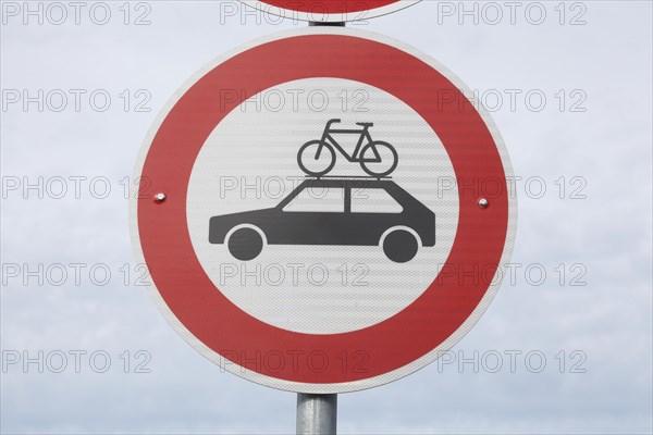 Prohibition for cars with bicycles, traffic sign, Germany, Europe