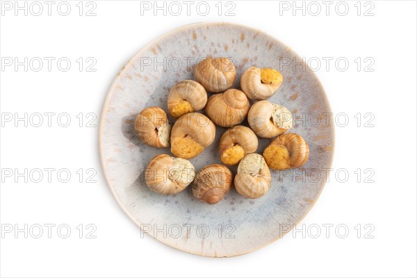 Grape (Burgundy) snails with butter and cheese isolated on white background. Top view, flat lay