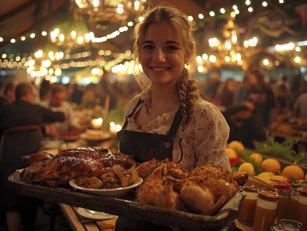 Oktoberfest, beer garden celebrations in the beer tent, AI generated