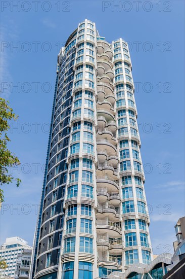 Low angle view of high rise apartment building in Istanbul, Tuerkiye