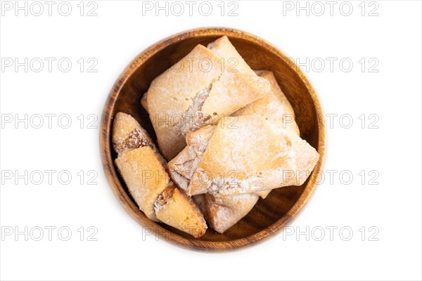 Homemade sweet cookie with apple jam isolated on white background. top view, flat lay, close up