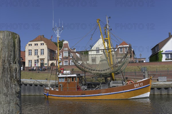 Crab cutter in the harbour of Krummhoern-Greetsiel, Germany, Europe