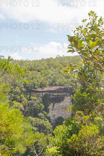 Cliff in Bako national park, sunny day, blue sky and sea. Vacation, travel, tropics concept, no people, Malaysia, Kuching, Asia