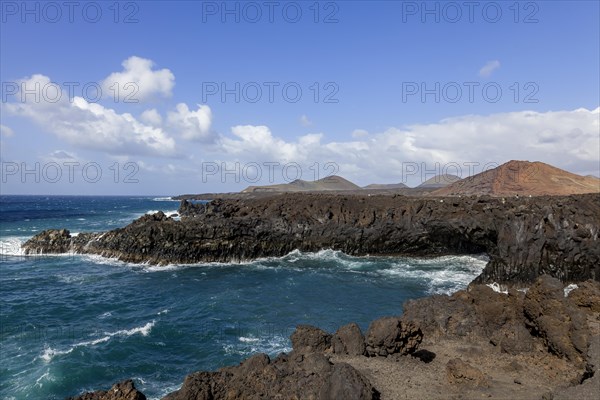 Rocky coast of Los Hervideros, volcanic landscape, Timanfaya National Park, Lanzarote, Canary Islands, Spain, Europe