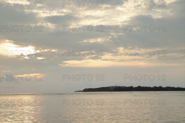 Lombok and Gili Air islands, overcast, cloudy day, sky and sea. Vacation, travel, tropics concept, no people. Sunset, sand beach