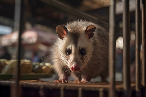 Wild Opossums in cage. KI generiert, AI generated