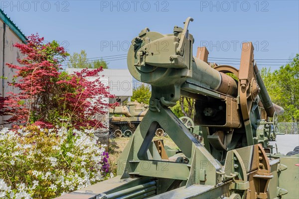 Rear view of eight inch antitank gun on display at Unification Observation Tower in Goseong, South Korea, Asia