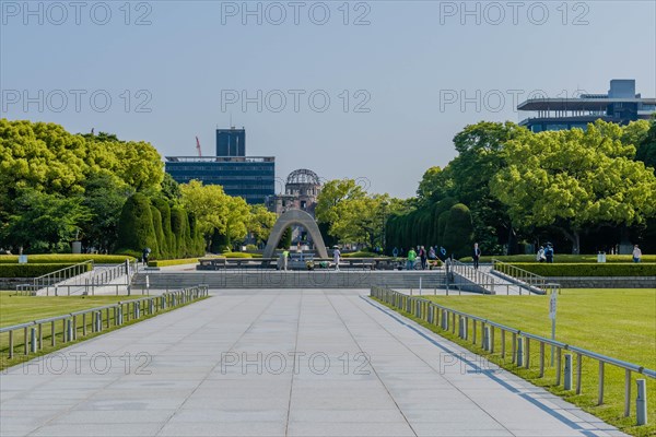 Landscape of Peace Memorial Park on sunny morning in Hiroshima, Japan, Asia
