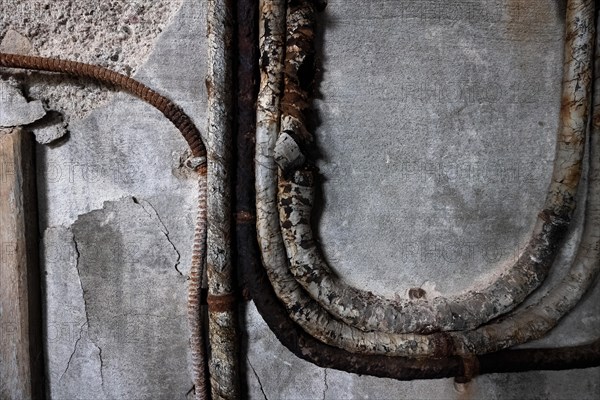 Old corroded pipes, abandoned herring factory Djupavik, Reykjarfjoerour, Strandir, Arnes, Westfjords, Iceland, Europe