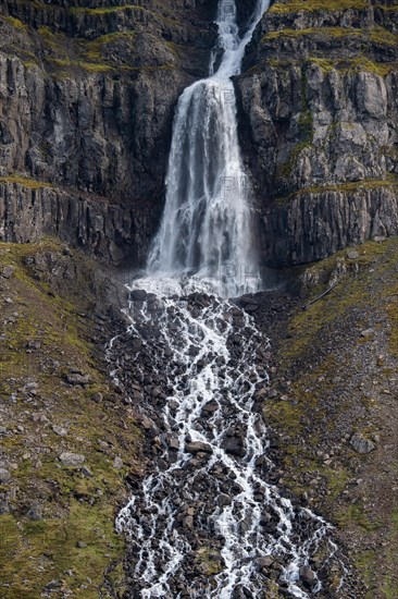 Baejararfoss waterfall, Djupavik, Reykjarfjoerour, Strandir, Arnes, Westfjords, Iceland, Europe