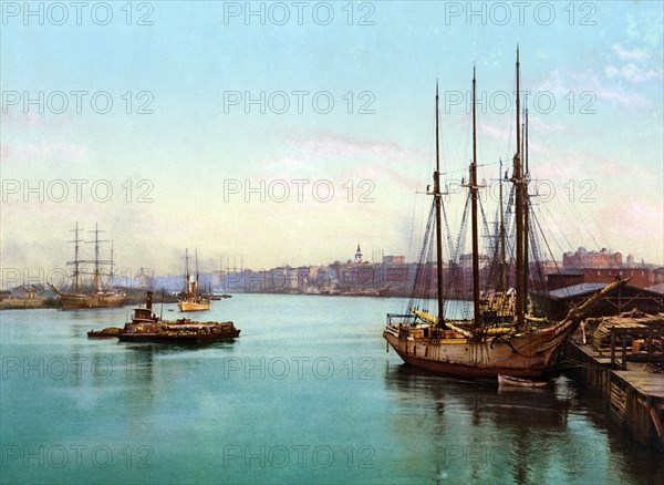 The Savannah River, Savannah, Georgia, United States, 1890, Historic, digitally restored reproduction from a 19th century original The Savannah River, United States, Historic, digitally restored reproduction from a 19th century original, North America