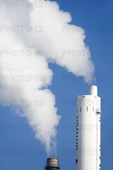 Symbolic image energy transition, fossil fuels, smoking chimneys, industrial plant, chimneys, stacks, smoke, Baden-Wuerttemberg, Germany, Europe