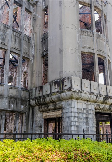 Closeup of side of A-bomb dome, remains of building from world war 2 in Hiroshima, Japan, Asia