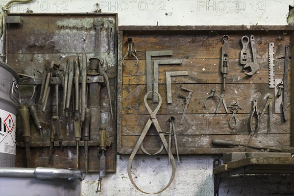 Tool board of a metal powder mill, founded around 1900, Igensdorf, Upper Franconia, Bavaria, Germany, metal, factory, Europe