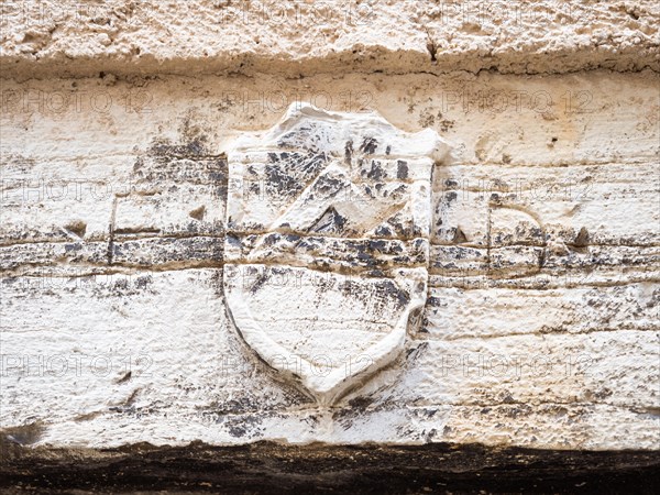 Stone relief, medieval guild coat of arms, Cres, island of Cres, Kvarner Gulf Bay, Croatia, Europe