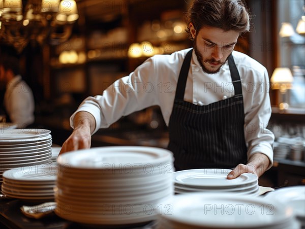 A dedicated waiter decorates the tables in a restaurant, AI generates, AI generated