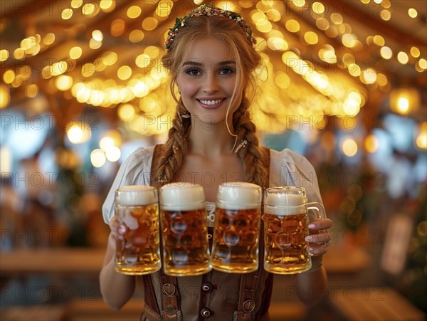 Oktoberfest, beer garden celebrations in the beer tent, AI generated