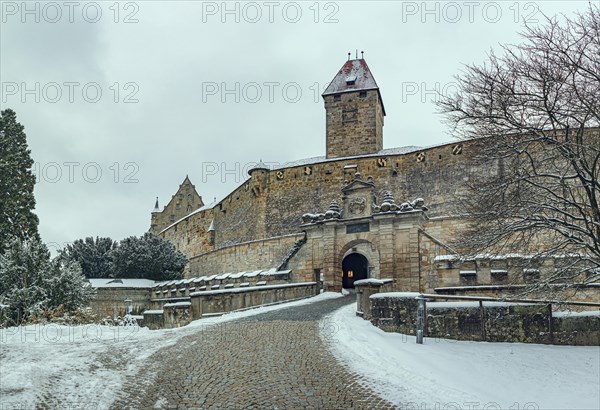 Veste Cobur in the snow, Coburg, Bavaria, Germany, Europe