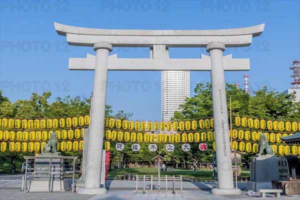 Concrete Torii gate at entrance to Shinto shrine in Hiroshima, Japan, Asia