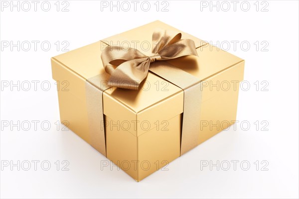 Golden gift box on white background. KI generiert, generiert AI generated