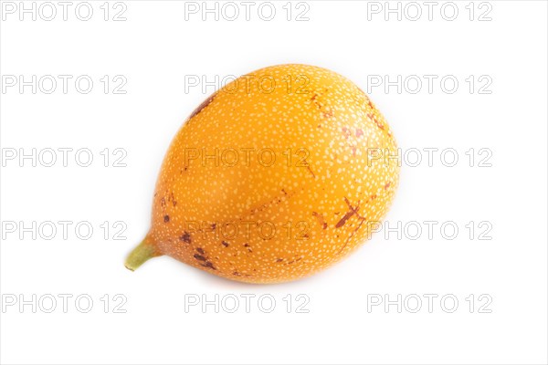 Granadilla isolated on white background. Side view. Tropical, healthy food, summer, exotic, minimalism