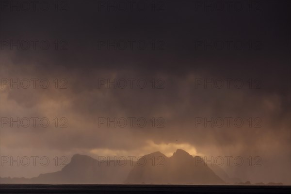 Viewpoint A Lofoten. Dramatic sunset over the southern Lofoten Islands