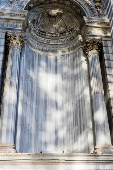 Roman columns on exterior of Dolmabahce Palace in Istanbul, Tuerkiye