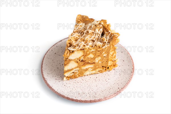 Traditional lithuanian cake shakotis isolated on white background. side view, close up
