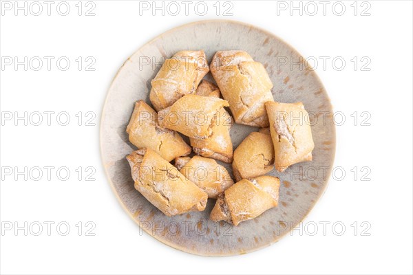 Homemade sweet cookie with apple jam isolated on white background. top view, flat lay, close up
