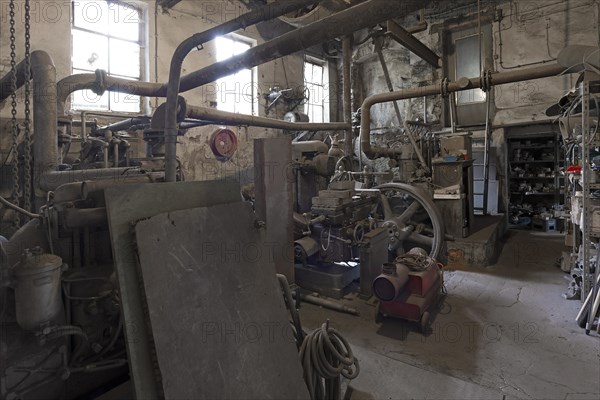 Engine room of a metal powder mill, founded around 1900, Igensdorf, Upper Franconia, Bavaria, Germany, Europe