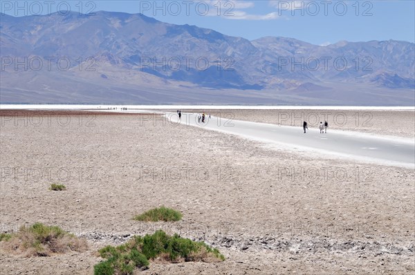 Tourists at the lowest point in the USA, Badwater Point, Death Valley National Park, California, USA, North America