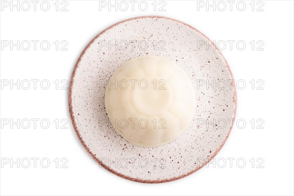 White milk jelly isolated on white background. top view, flat lay, close up