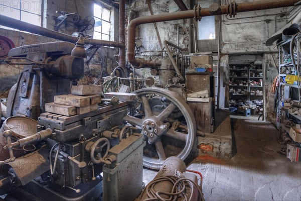 Engine room of a metal powder mill, founded around 1900, Igensdorf, Upper Franconia, Bavaria, Germany, Europe