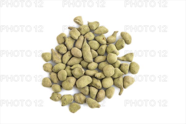 Green oolong tea isolated on white background. Top view, flat lay