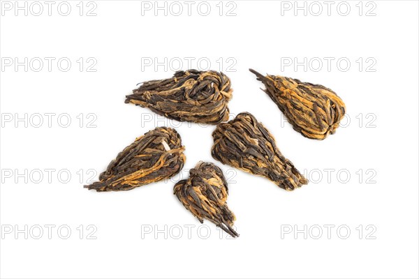 Red tea isolated on white background. Top view, flat lay