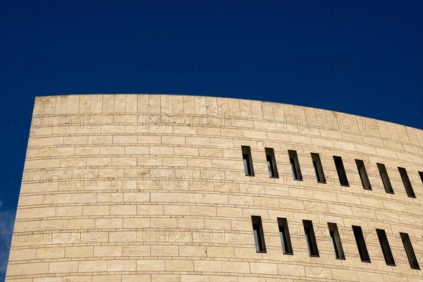 Modern Design Building Against Blue Clear Sky in Campione d'Italia, Lombardy, Italy, Europe