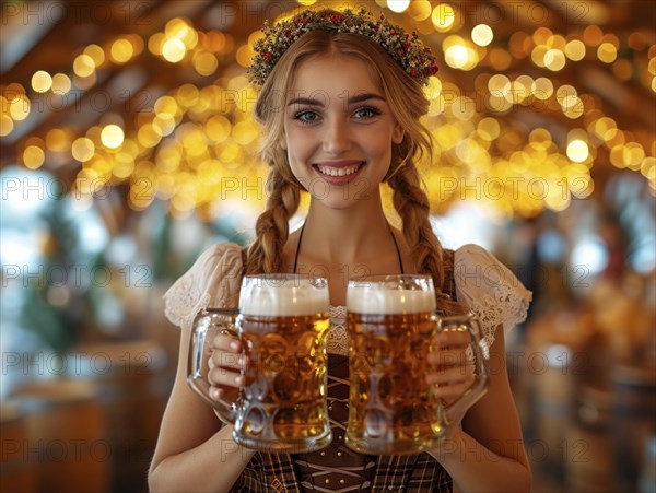 Oktoberfest, beer garden celebrations in the beer tent, AI generated