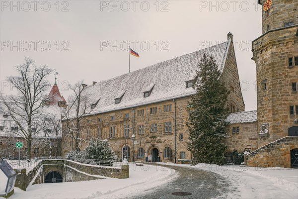 Veste Cobur in the snow, Coburg, Bavaria, Germany, Europe