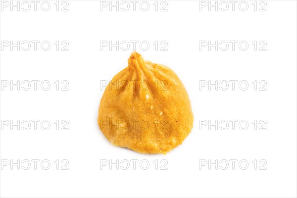 Fried manti dumplings isolated on white background. Side view, close up