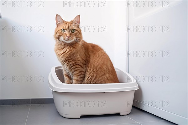 Cat in cat litter box. KI generiert, generiert AI generated