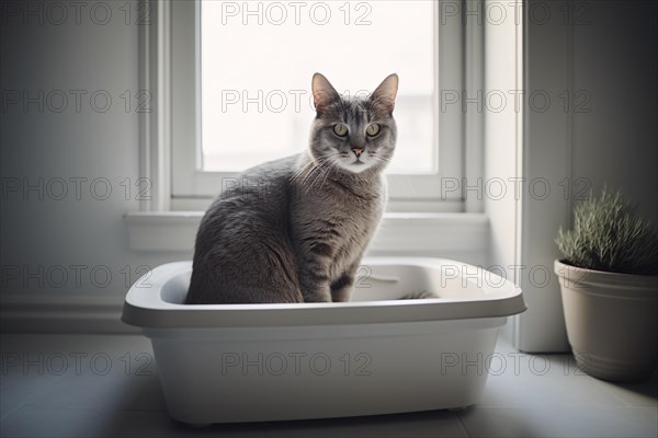 Cat using cat litter box. KI generiert, generiert AI generated