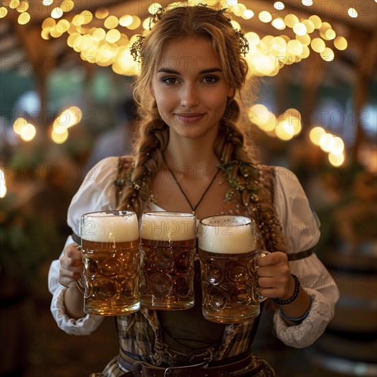 Oktoberfest, beer garden celebrations in the beer tent, AI generated