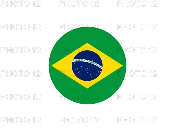 Circular design inspired by the flag of Brazil with green, yellow, blue, and white