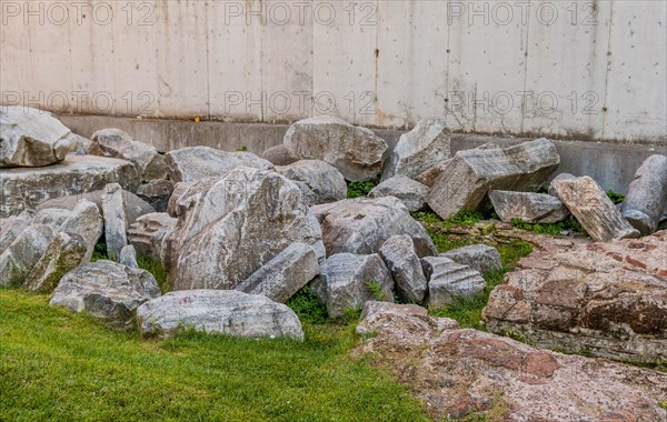 Stone ruins from ancient Ottoman empire in public park in Turkey