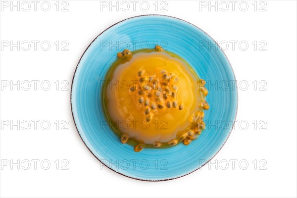 Mango and passion fruit jelly isolated on white background. top view, flat lay, close up