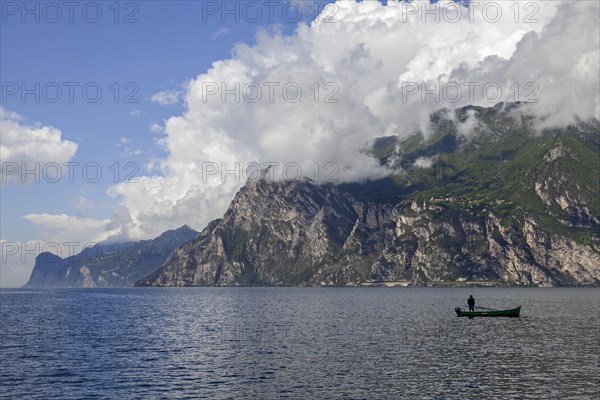 Fisherman on Lake Garda, Torbole, Lake Garda, north shore, Trentino, Italy, Europe