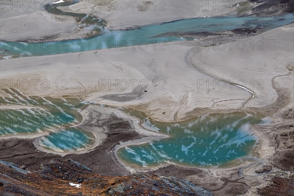 Meltwater lake near a glacier tongue, reflection, riverbed, Pasterze, Hohe Tauern National Park, Austria, Europe