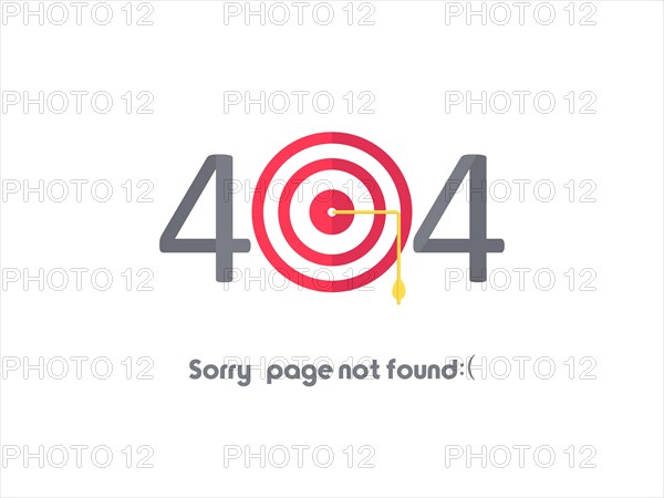 Error message with a target graphic and '404, Sorry page not found' text